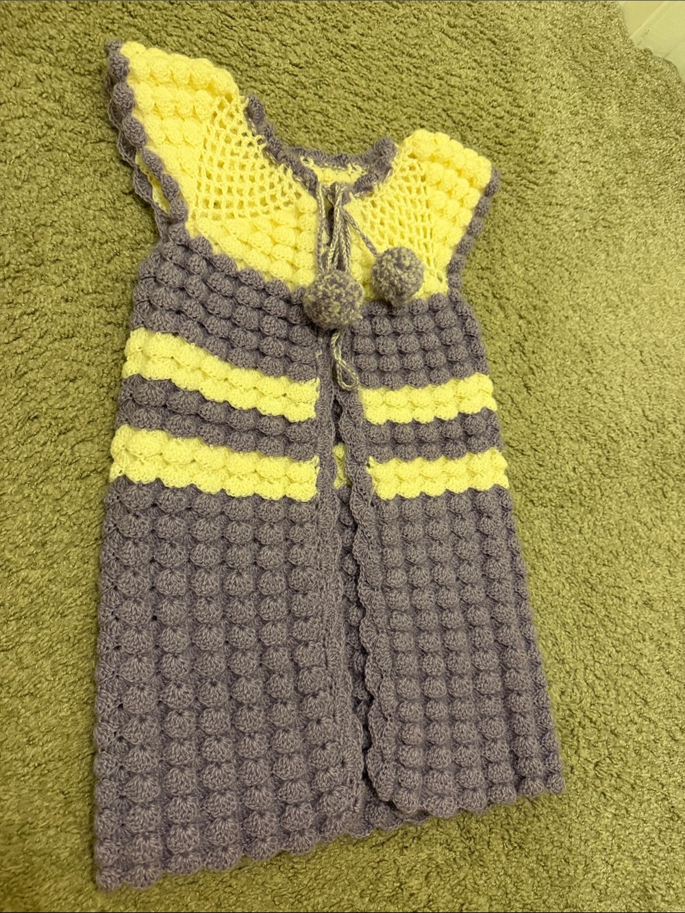 Handmade Crochet girls Cardigan Vest in Yellow and Gray